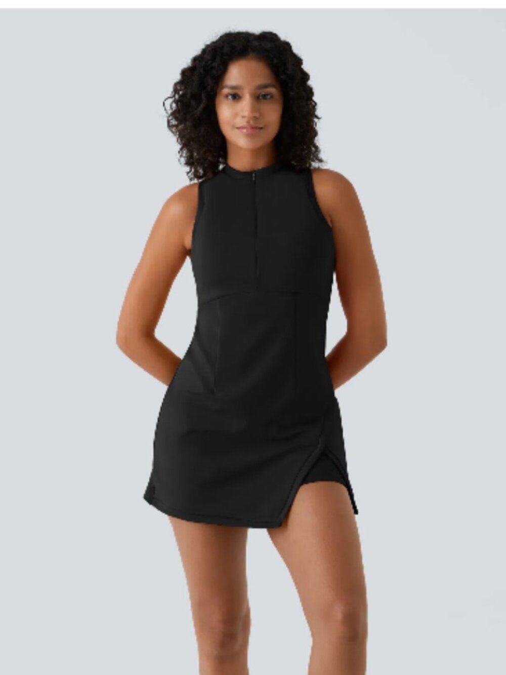 Halara Women’s XL Black Sleeveless Tennis Dress – Zip Front